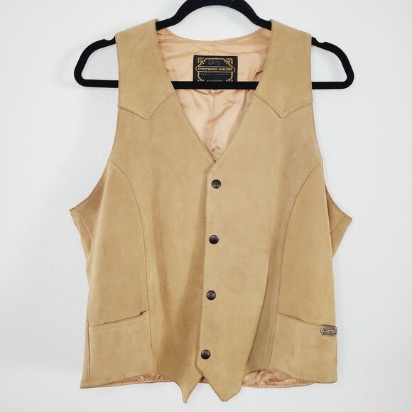 VTG Pioneer Wear Mens Leather Suede Vest Western Rodeo Cowboy Unique SZ 40L
